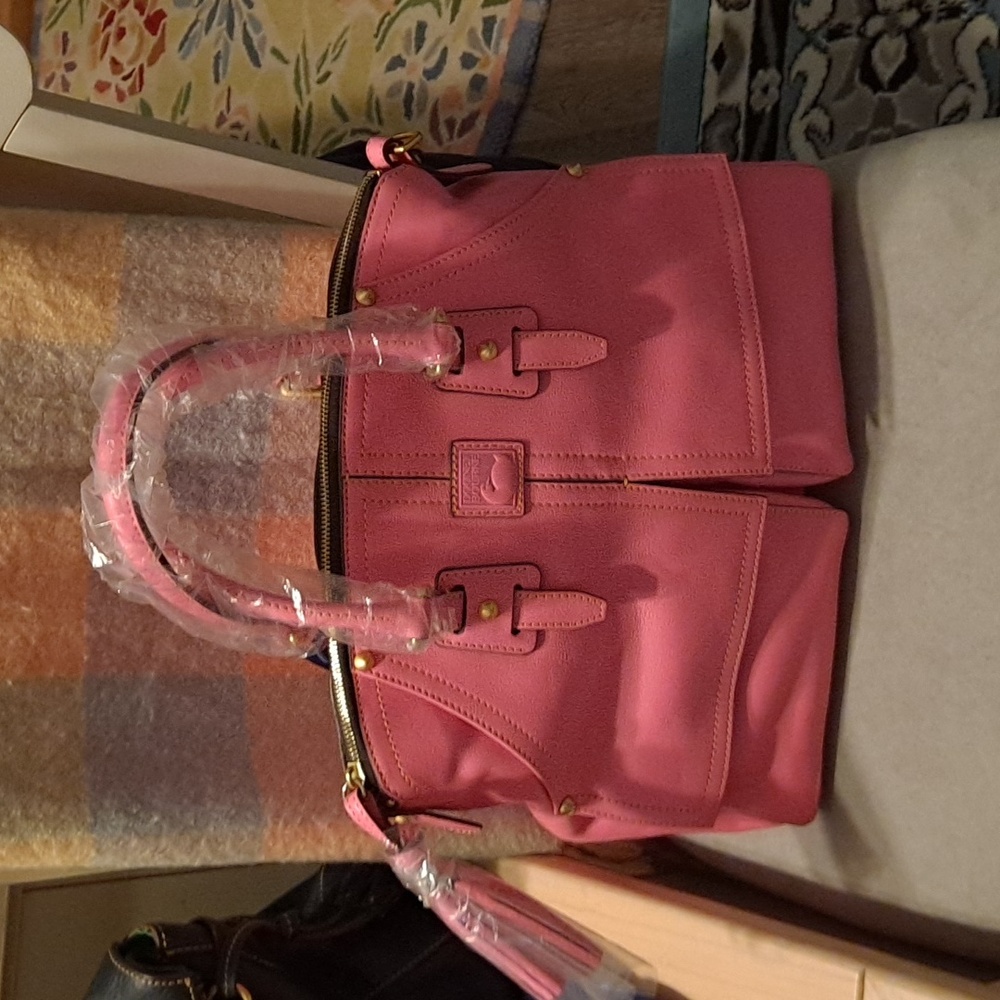 Dooney and Bourke Clayton satchel in baby pink Florentine leather